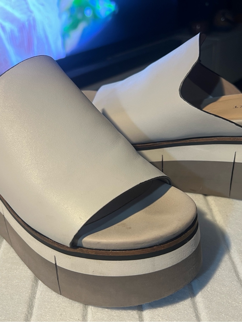 Naked Feet "Flow" Genuine Leather Platform Wedge Slide Sandal Ecru Cream White